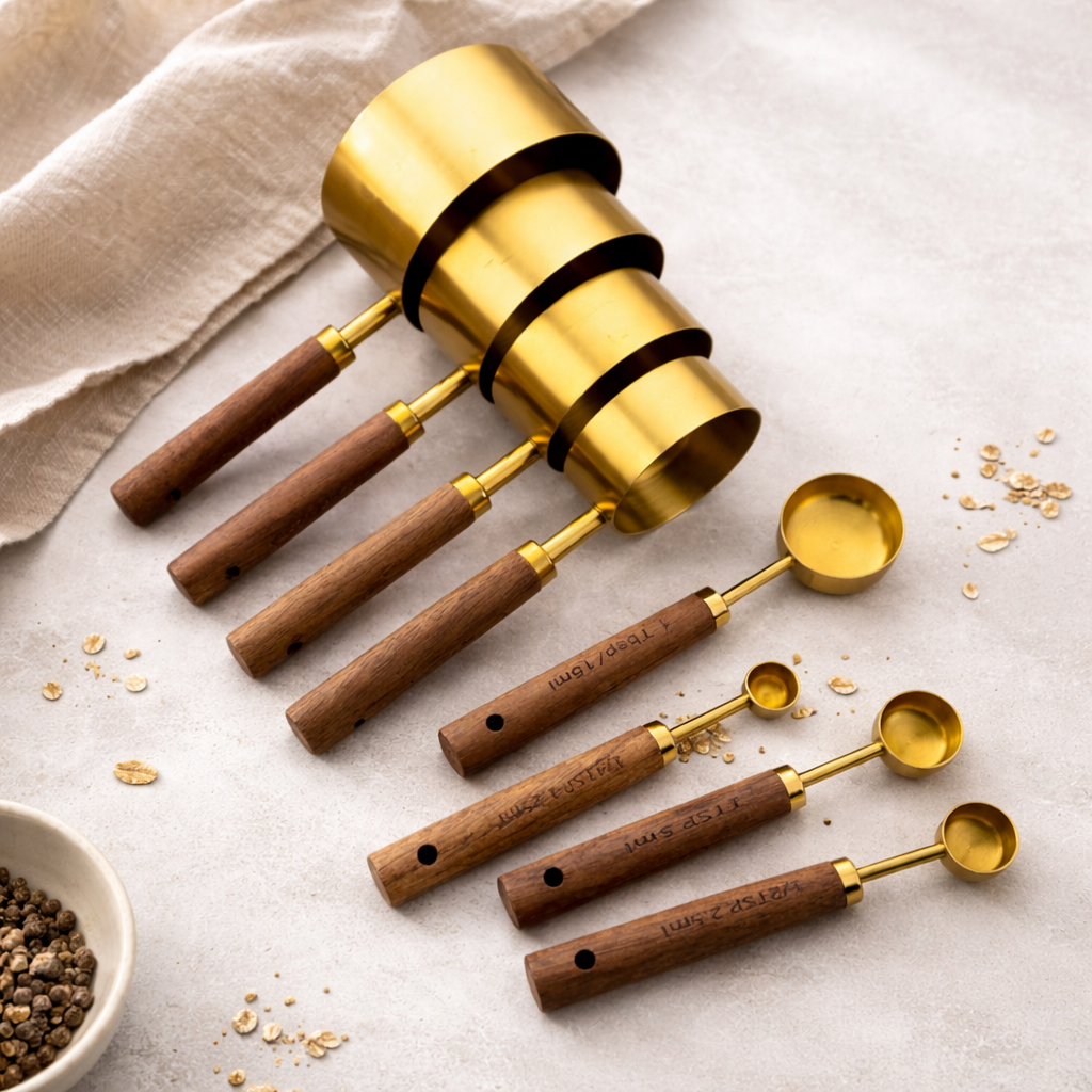 Wood & Brass Measuring Scoop Set – 8 Piece