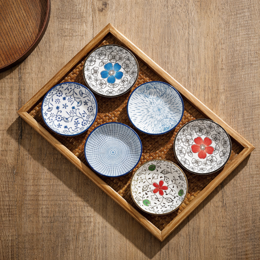 Japanese Floral Dipping Plates - Set of 6