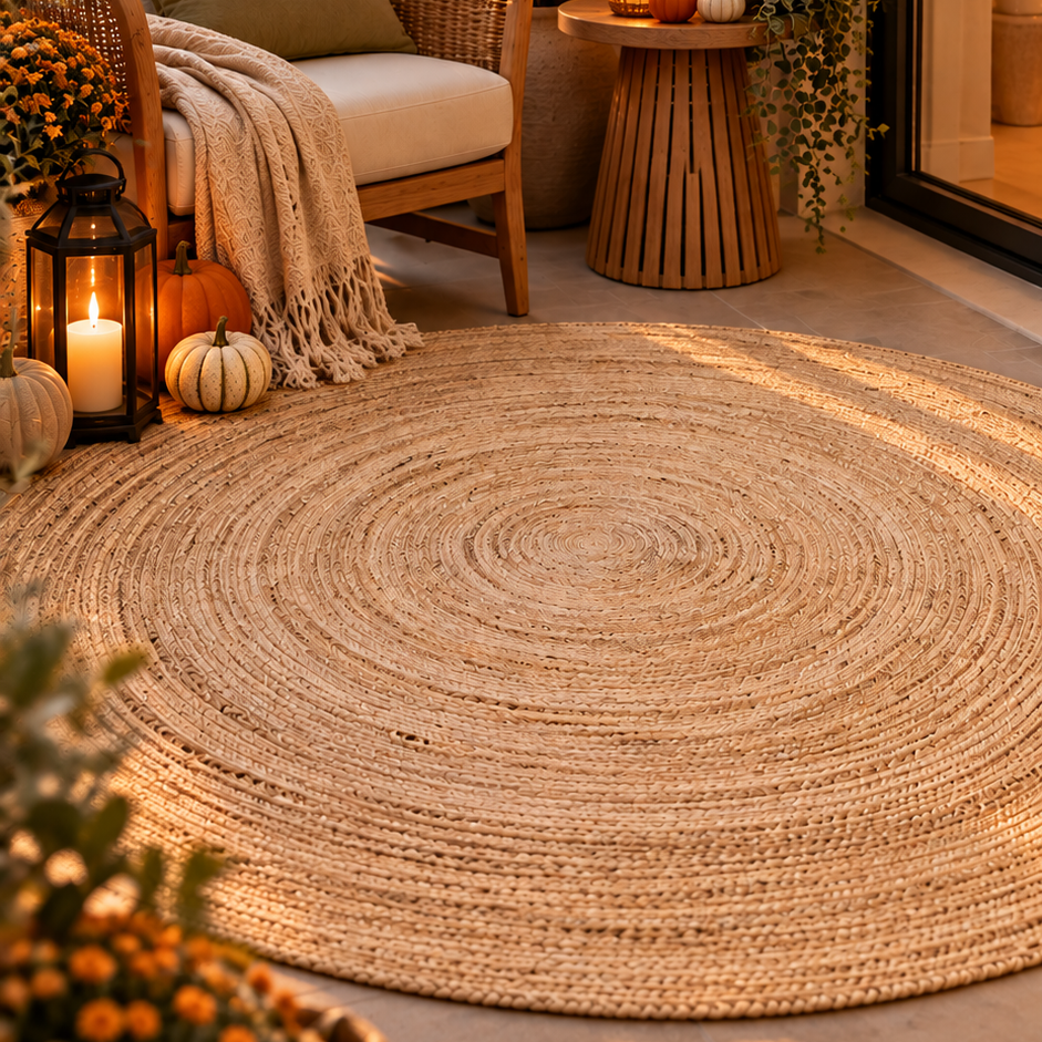 Natural Round Jute Braided Rug