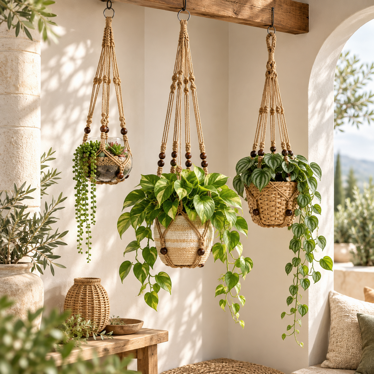 Macramé Natural Jute Hanging Plant Baskets