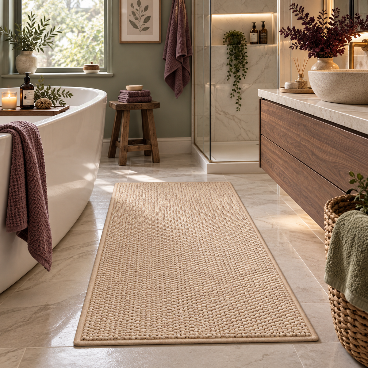 Soft Beige Chenille Bath Runner