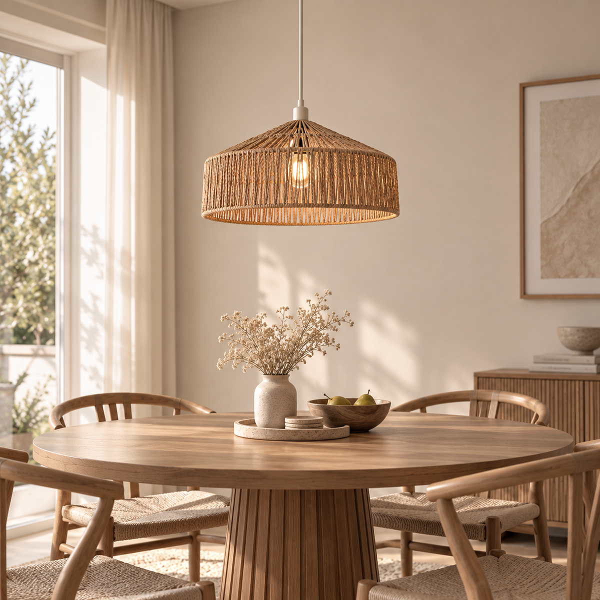 Oak Woven Rope Pendant Light