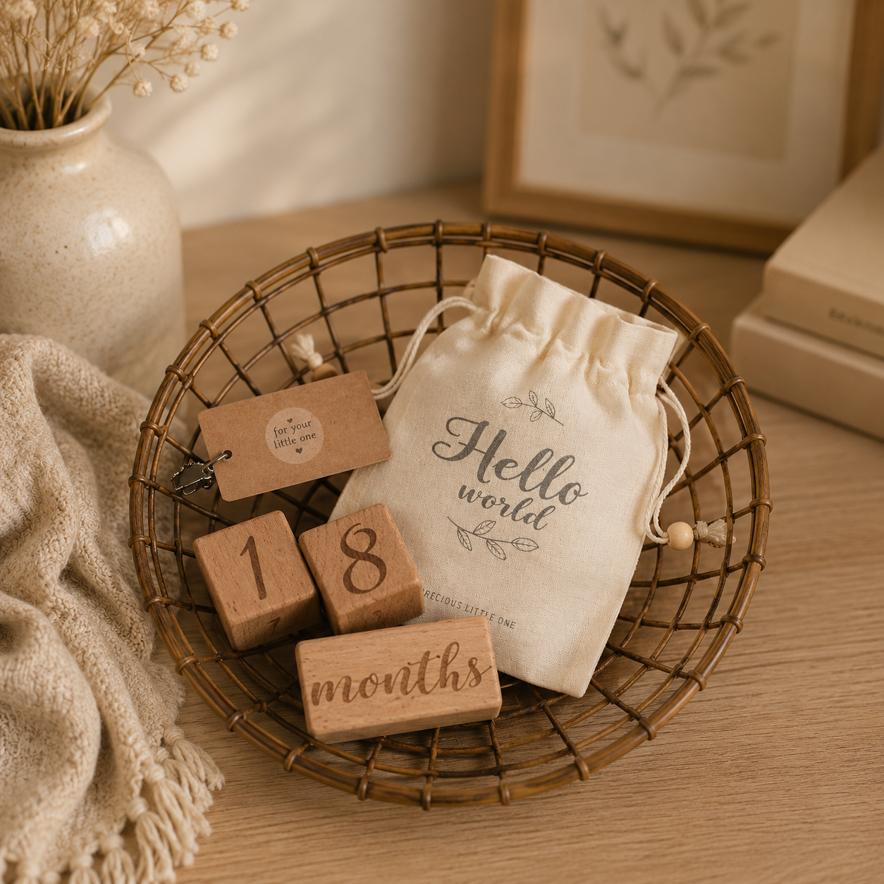 Engraved Wooden Baby Milestone Block Set