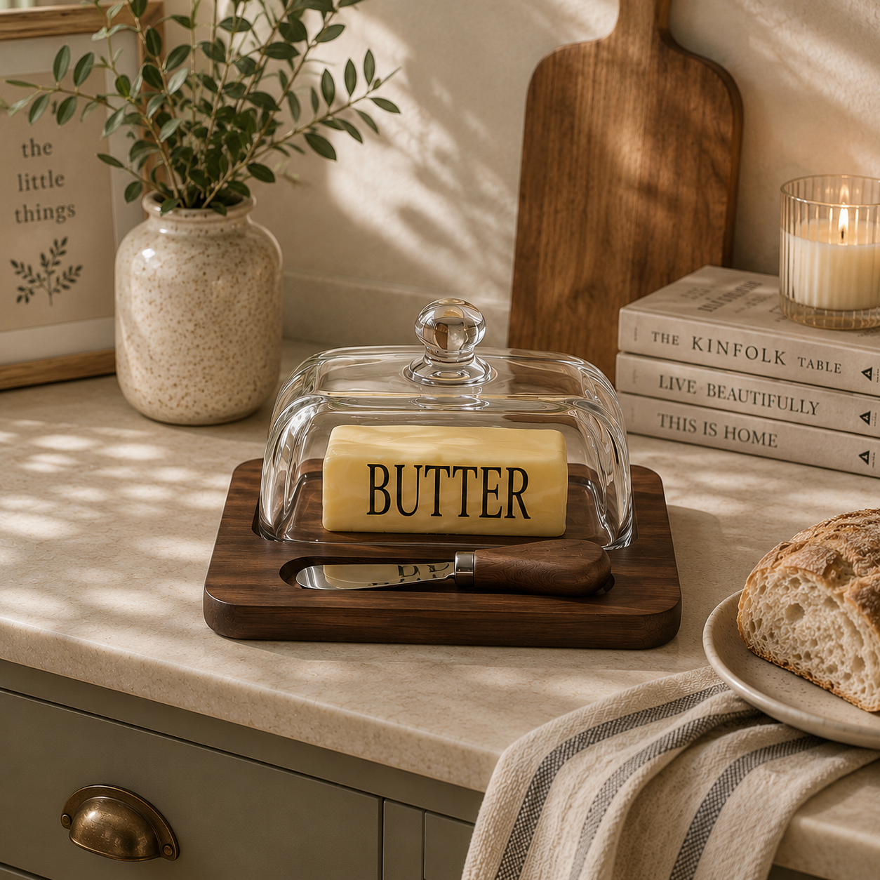 Bamboo Butter Dish with Glass Lid