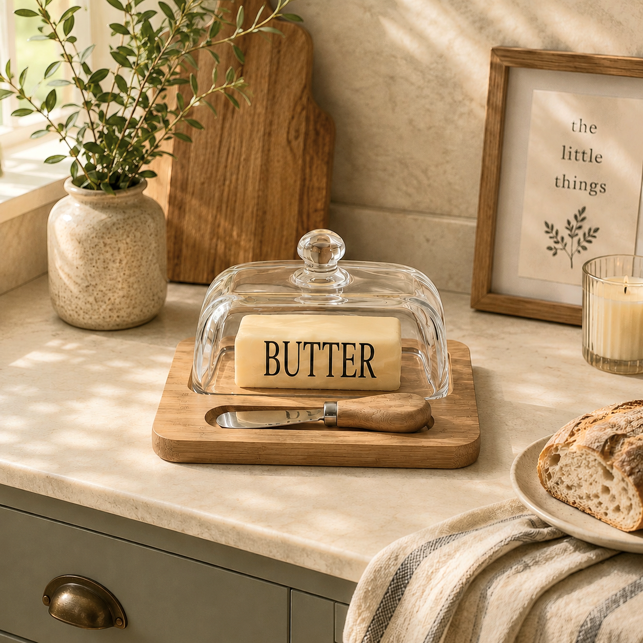 Bamboo Butter Dish with Glass Lid