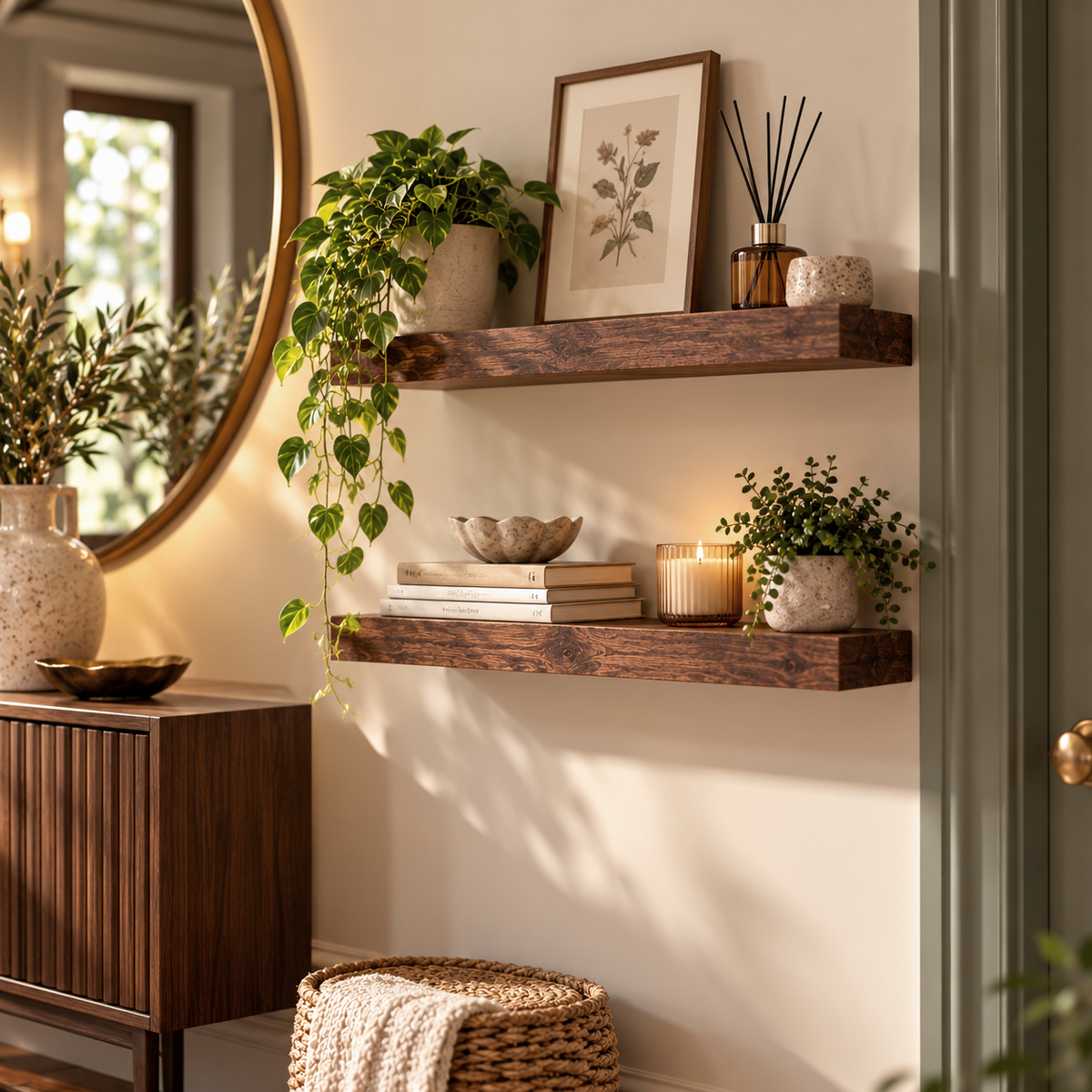 Walnut Brown Floating Shelves