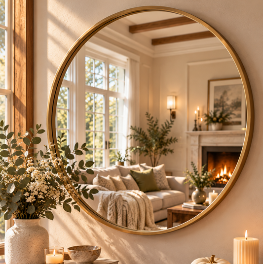 Large Round Gold Wall Mirror