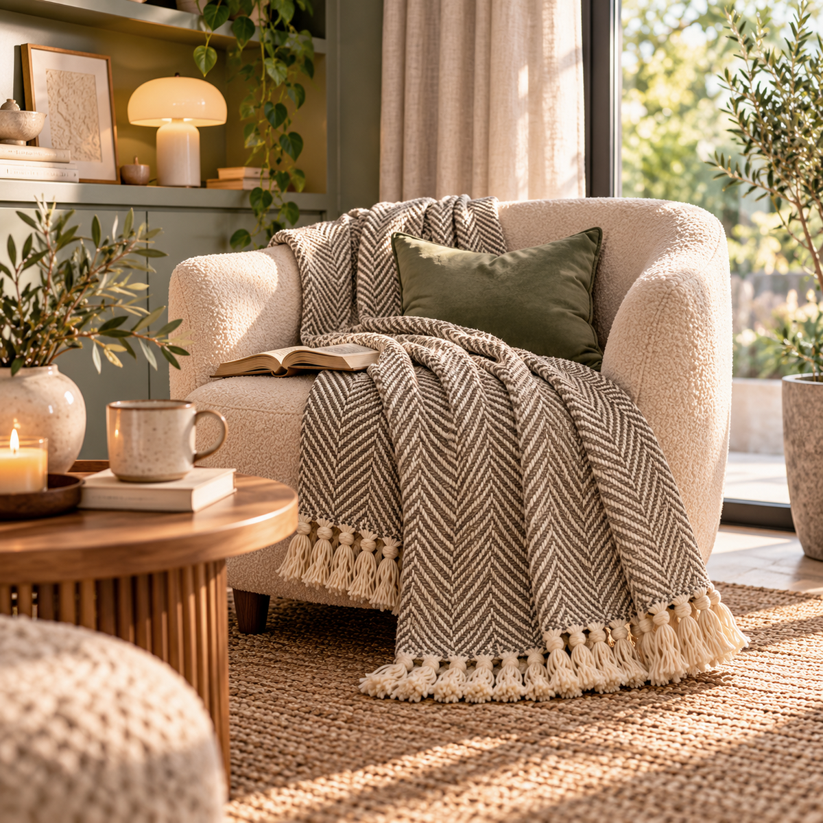 Natural Herringbone Throw