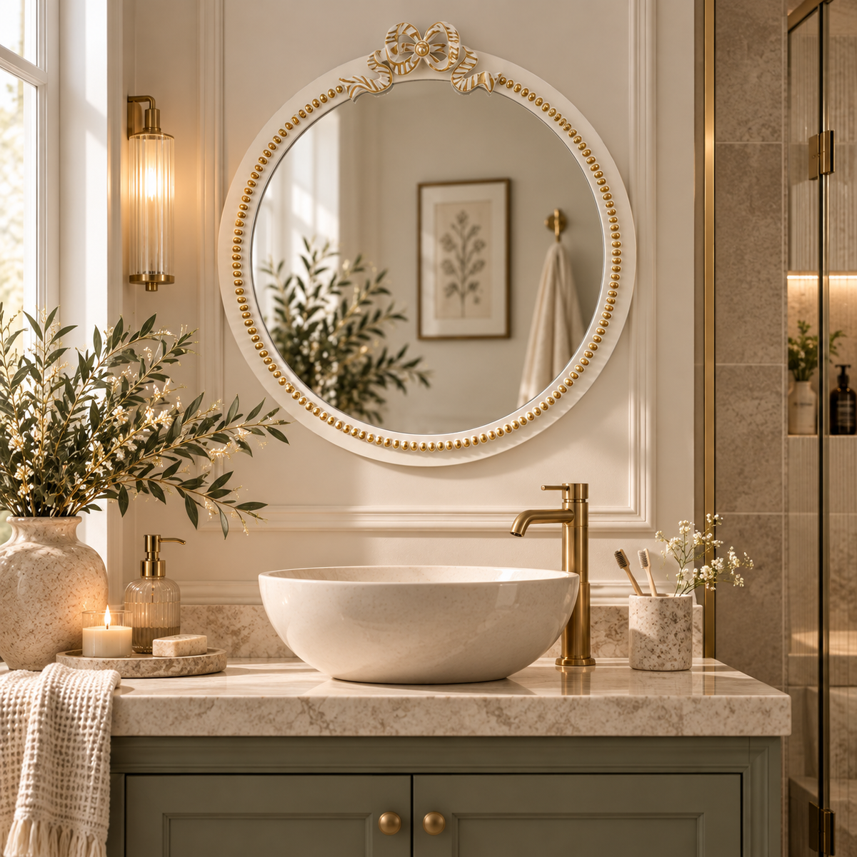 Vintage Round Bow Wall Mirror