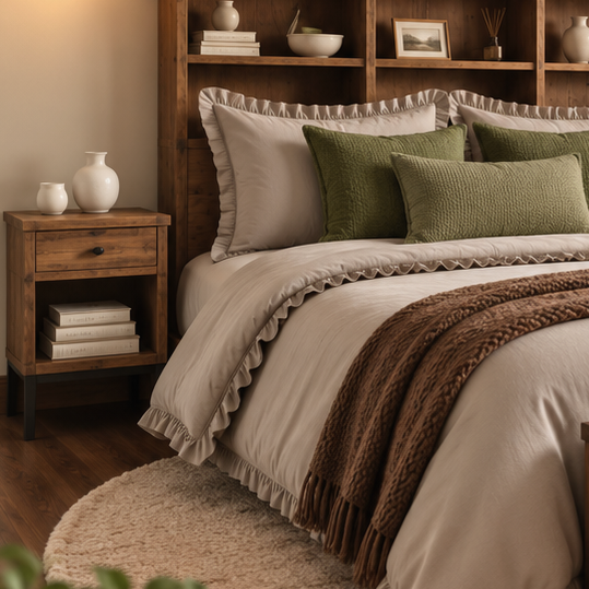 Rustic Wooden Storage Bed with Bookcase Headboard