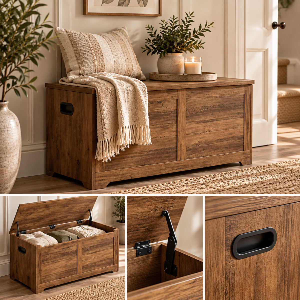 Farmhouse Wooden Storage Chest & Blanket Box