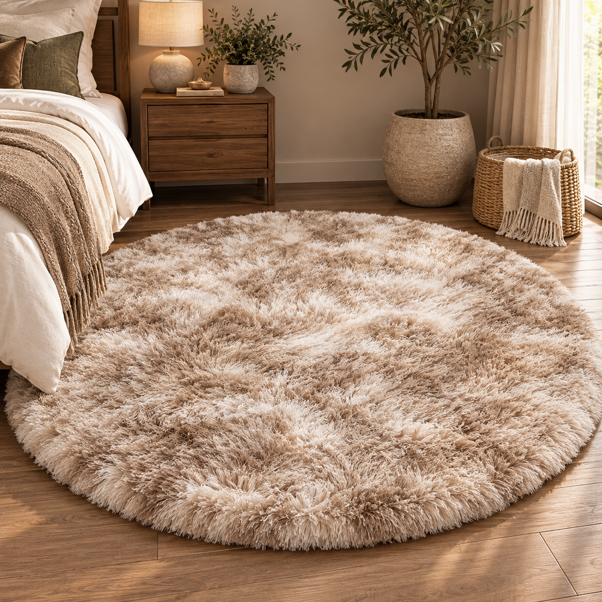 Camel Round Plush Shag Rug