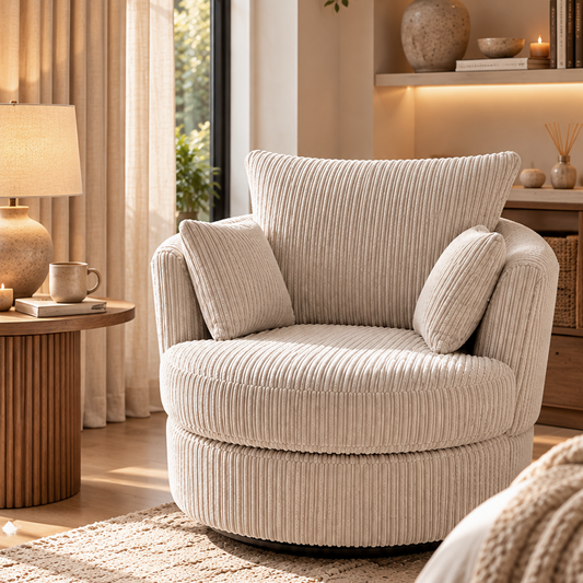 Cream Jumbo Cord 360° Swivel Chair
