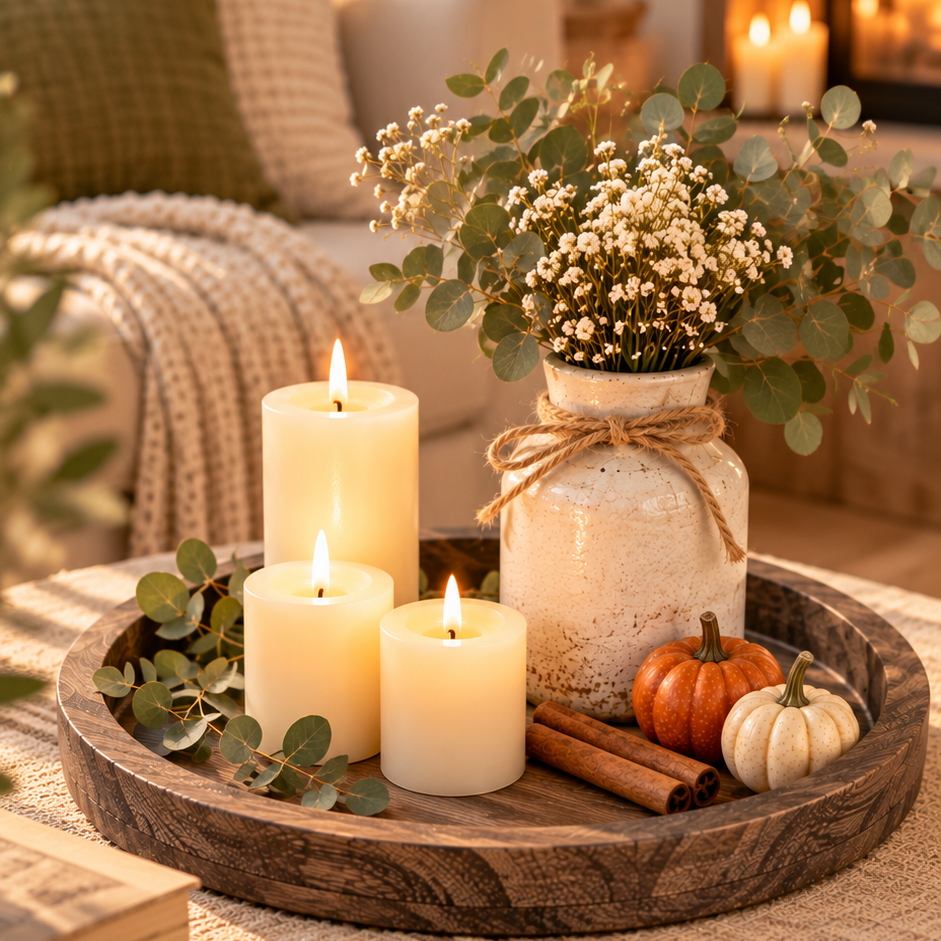 Rustic Round Wooden Decorative Tray