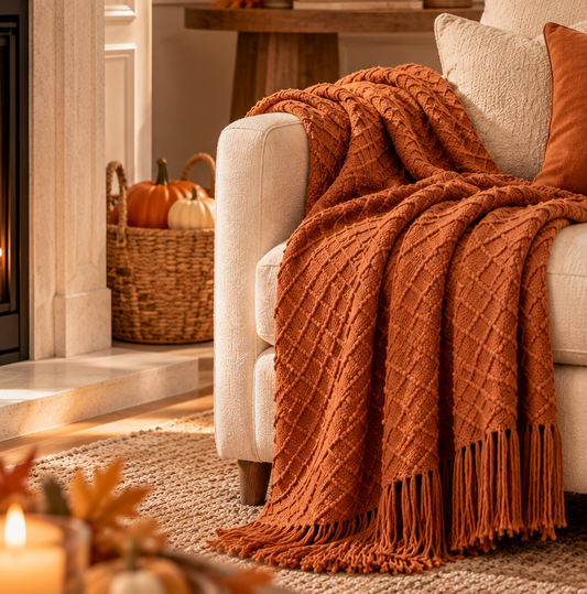 Caramel Textured Knitted Throw Blanket