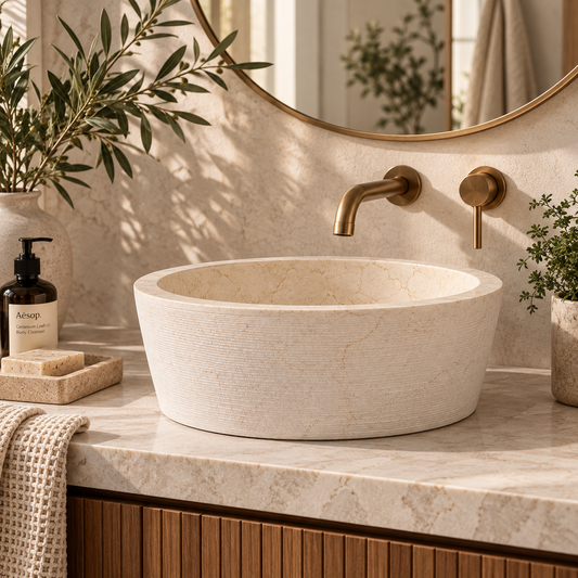 Cream Round Marble Countertop Basin