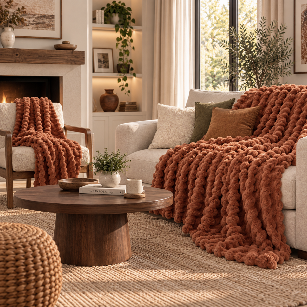 Terracotta Ribbed Fleece Throw