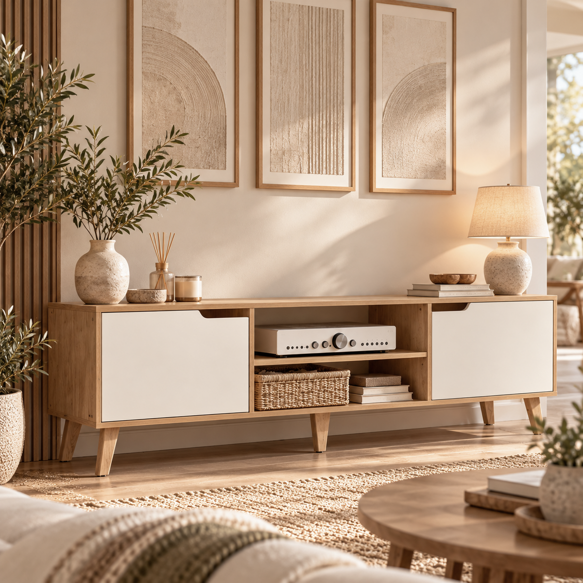 Natural Oak & Cream TV Stand