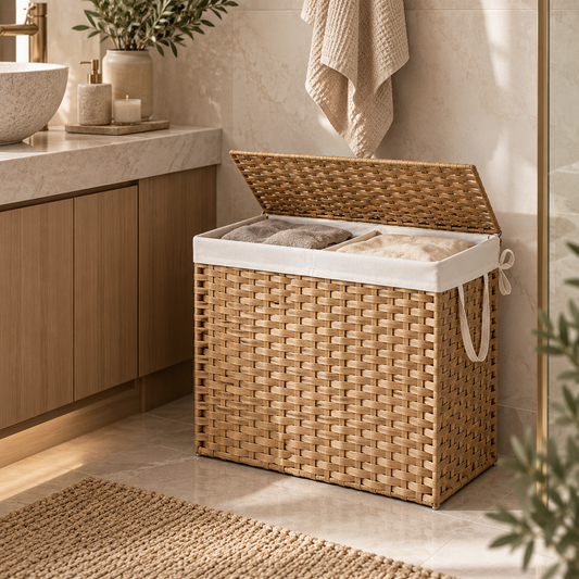 Natural Woven Laundry Basket with Lid