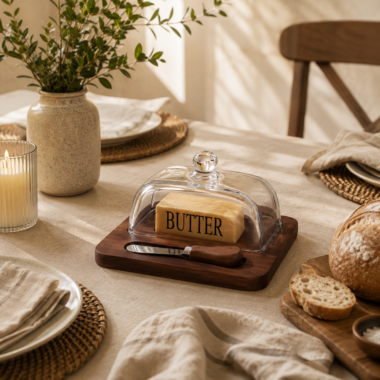 Bamboo Butter Dish with Glass Lid