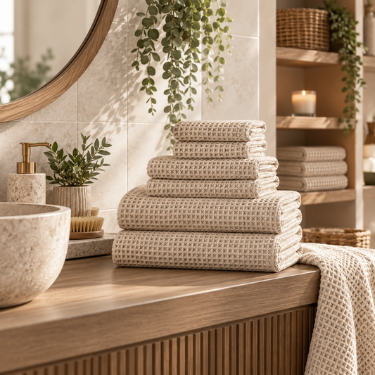 Beige Waffle Bath Towel Set