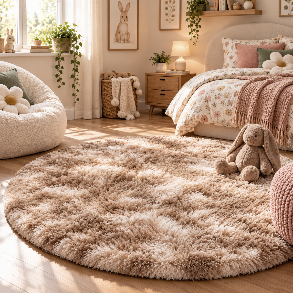 Camel Round Plush Shag Rug