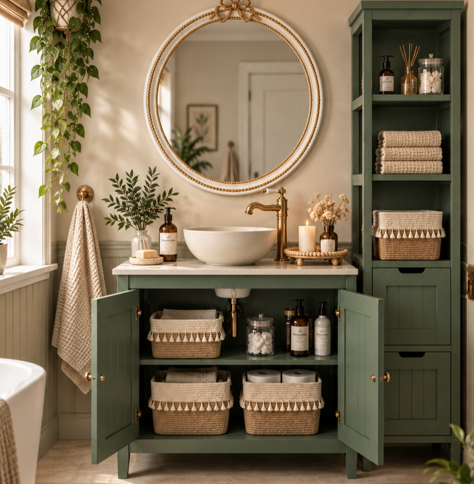 Forest Green Under-Sink Bathroom Cabinet