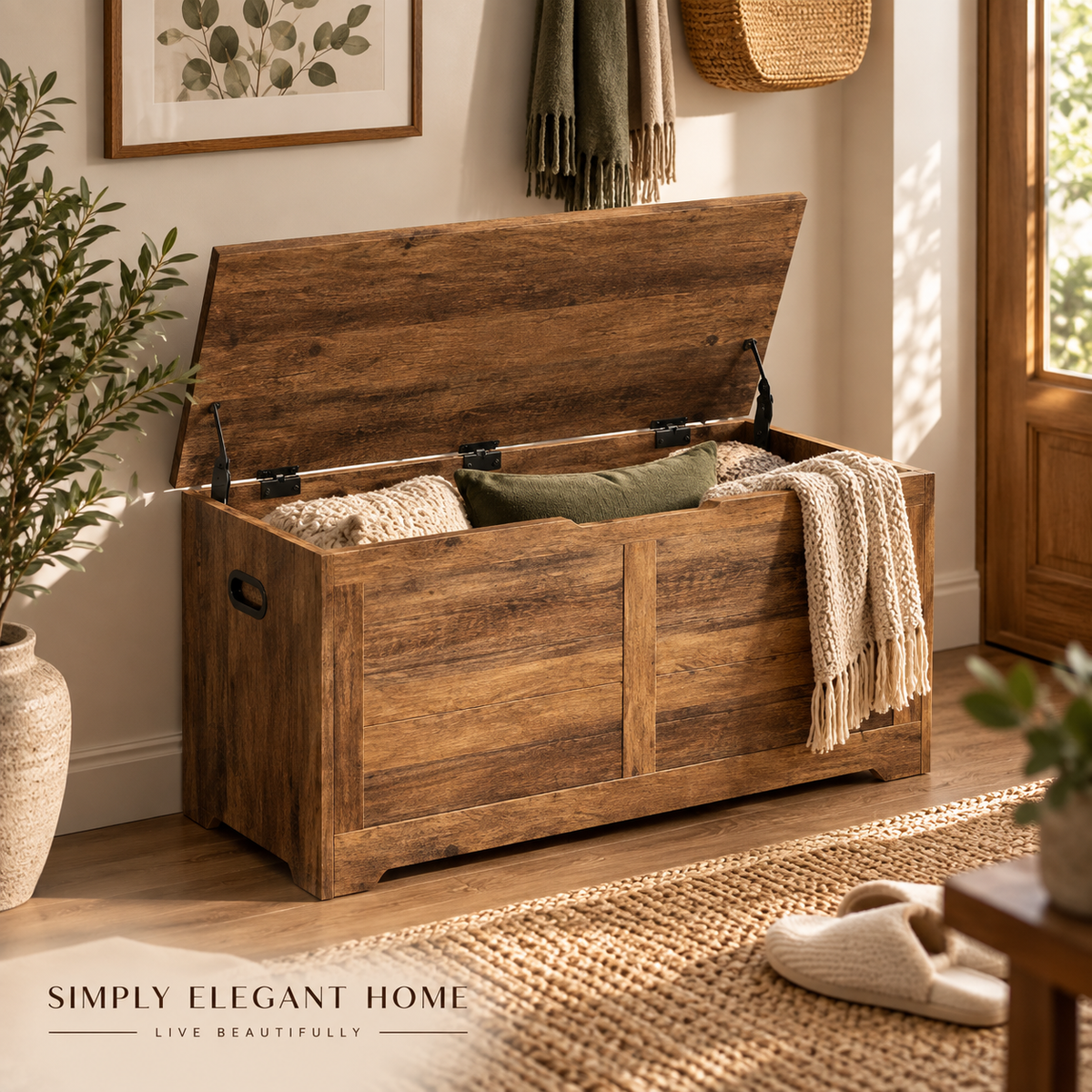 Farmhouse Wooden Storage Chest & Blanket Box