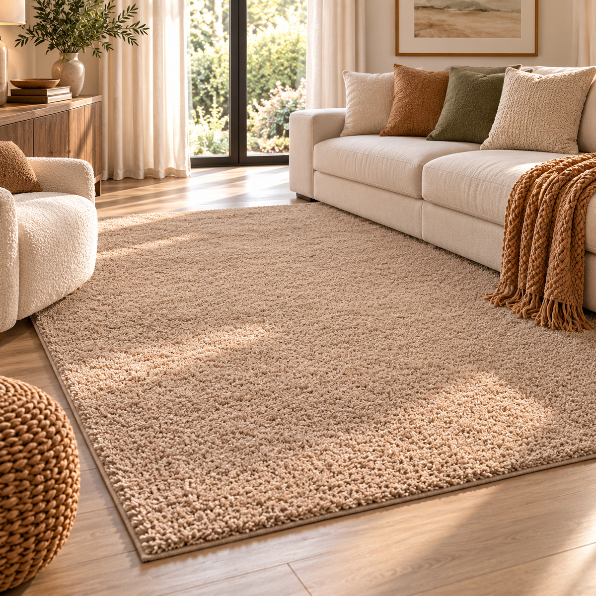 Soft Beige Shaggy Area Rug