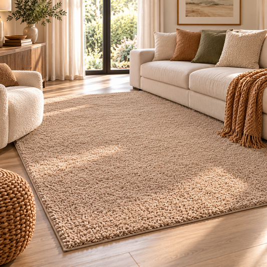 Soft Beige Shaggy Area Rug