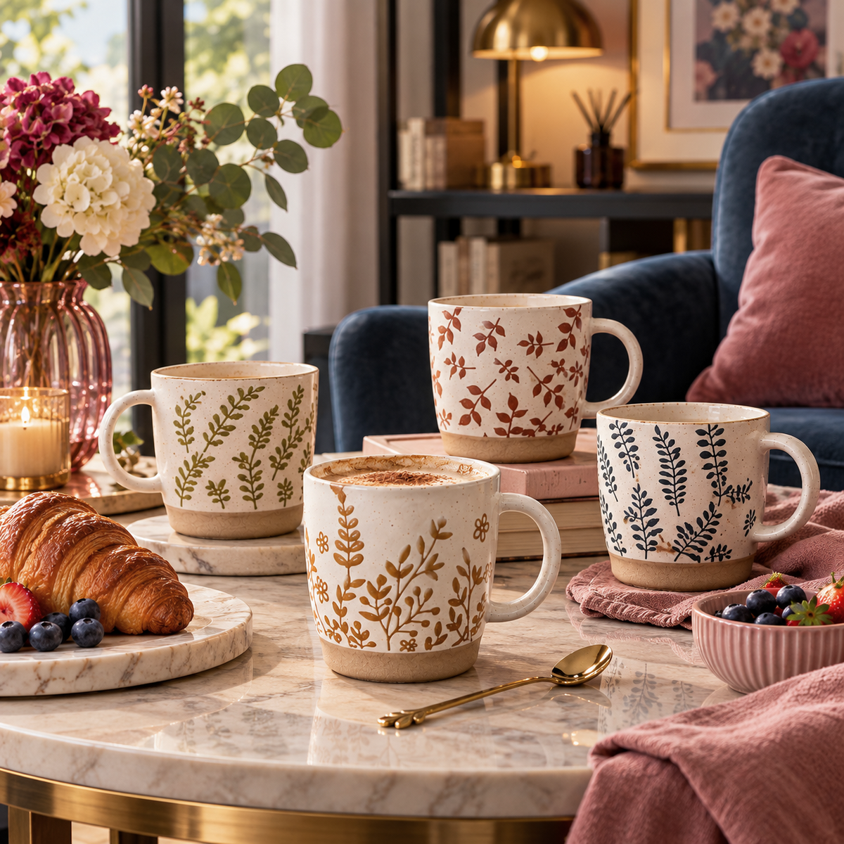 Rustic Botanical Ceramic Coffee Mugs