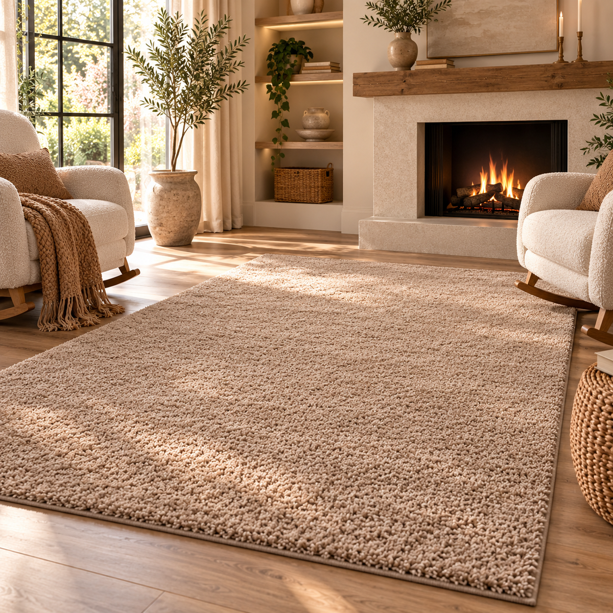 Soft Beige Shaggy Area Rug