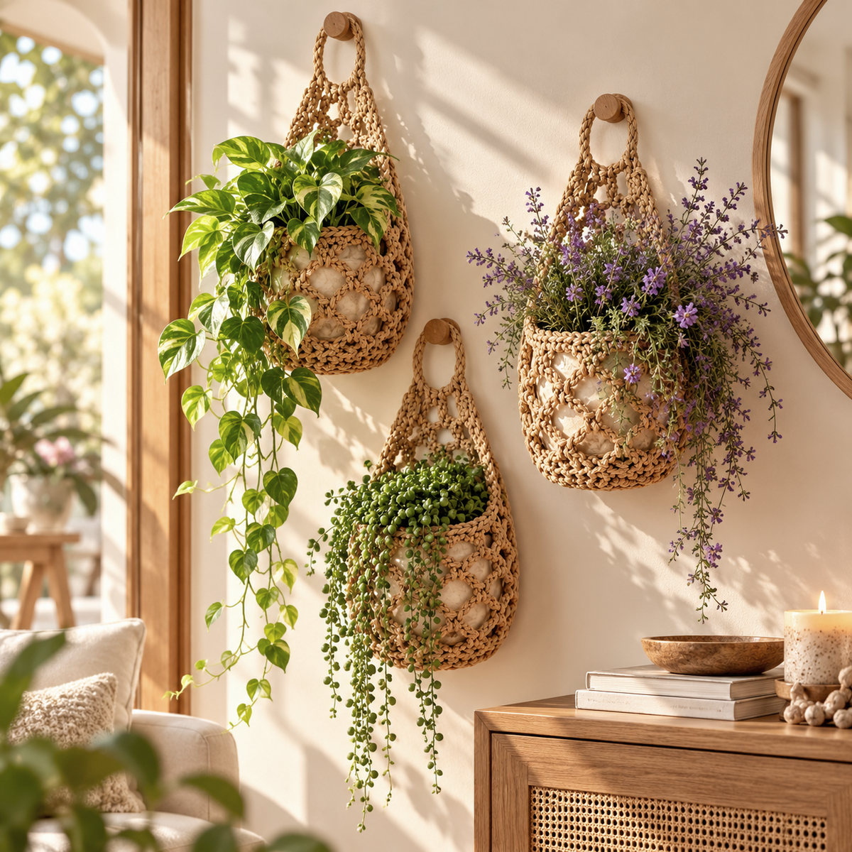 Natural Macramé Wall Plant Holders