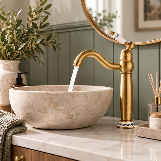 Antique Brass Victorian High-Rise Basin Tap