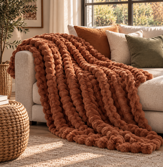Terracotta Ribbed Fleece Throw