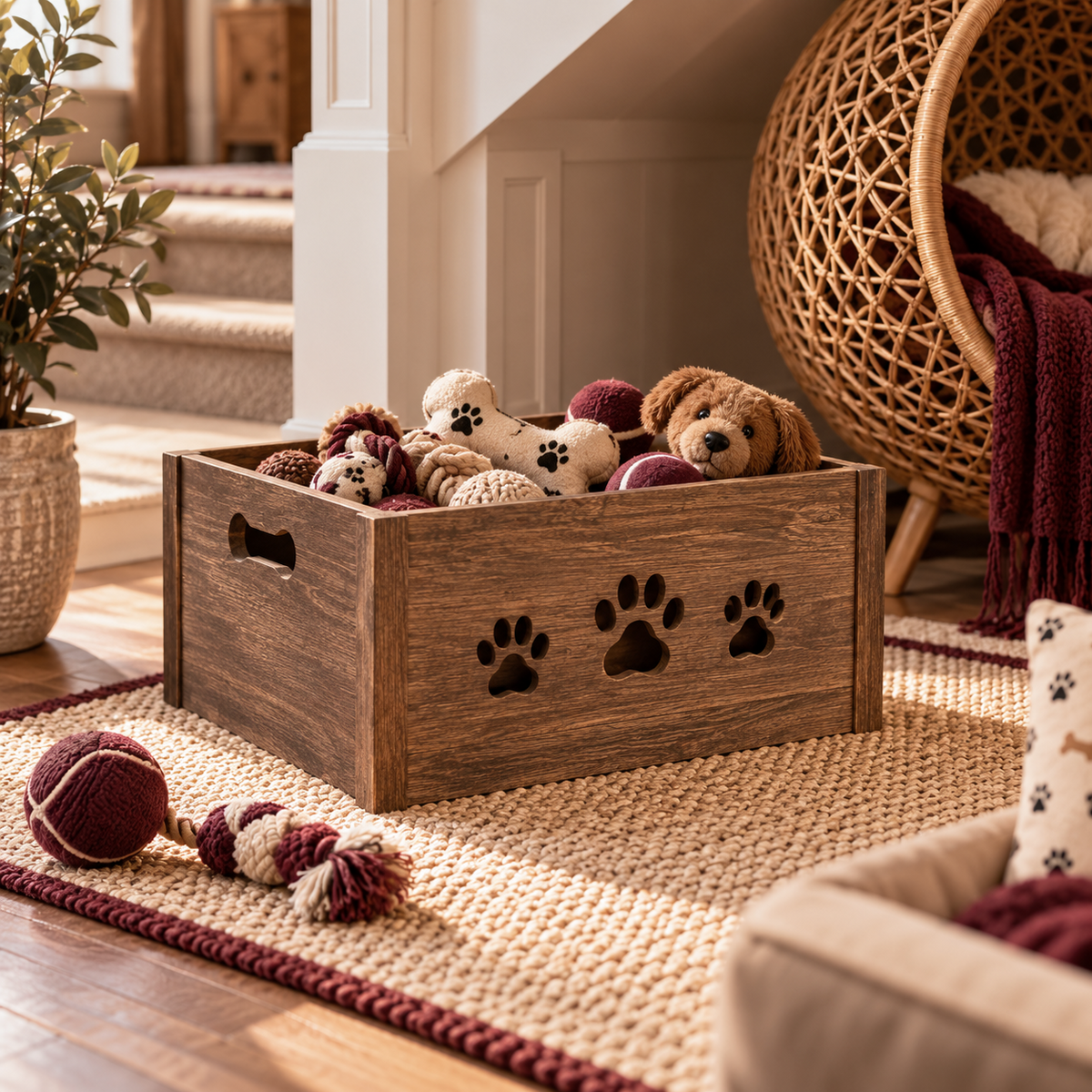 Wooden Dog Toy Storage Crate