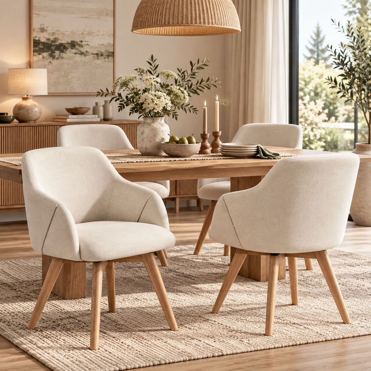 Taupe Linen 360° Swivel Dining Chair