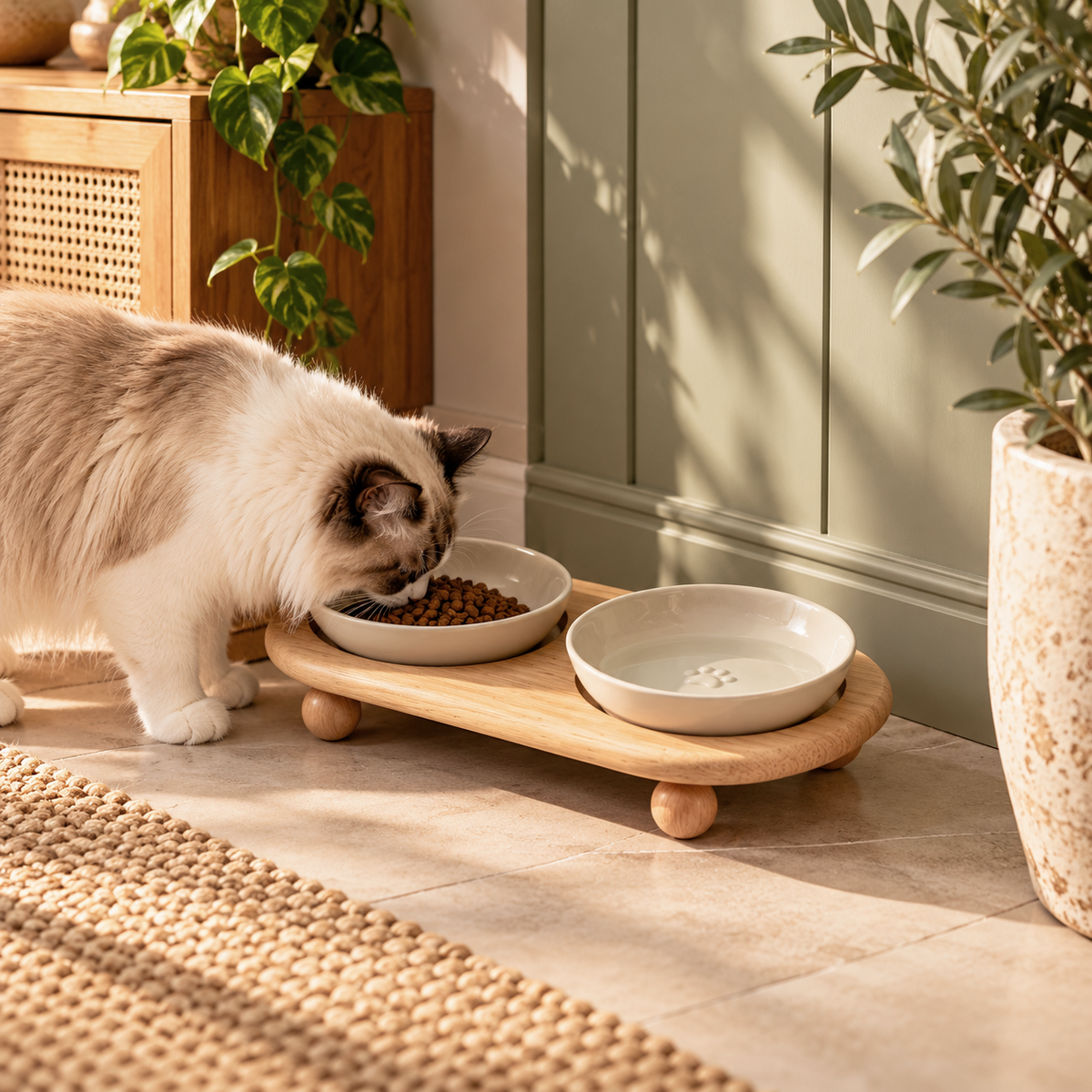 Ceramic Cat Bowls with Stand