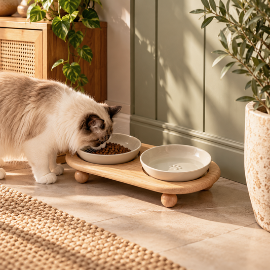 Ceramic Cat Bowls with Stand