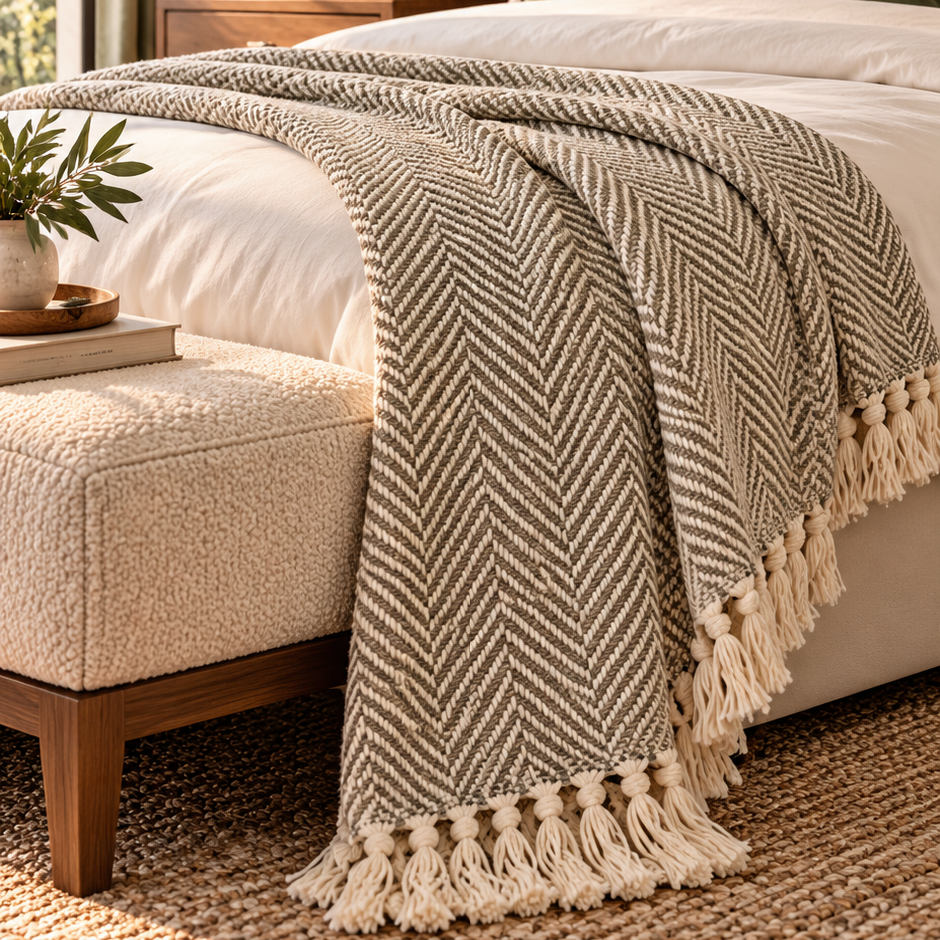 Natural Herringbone Throw