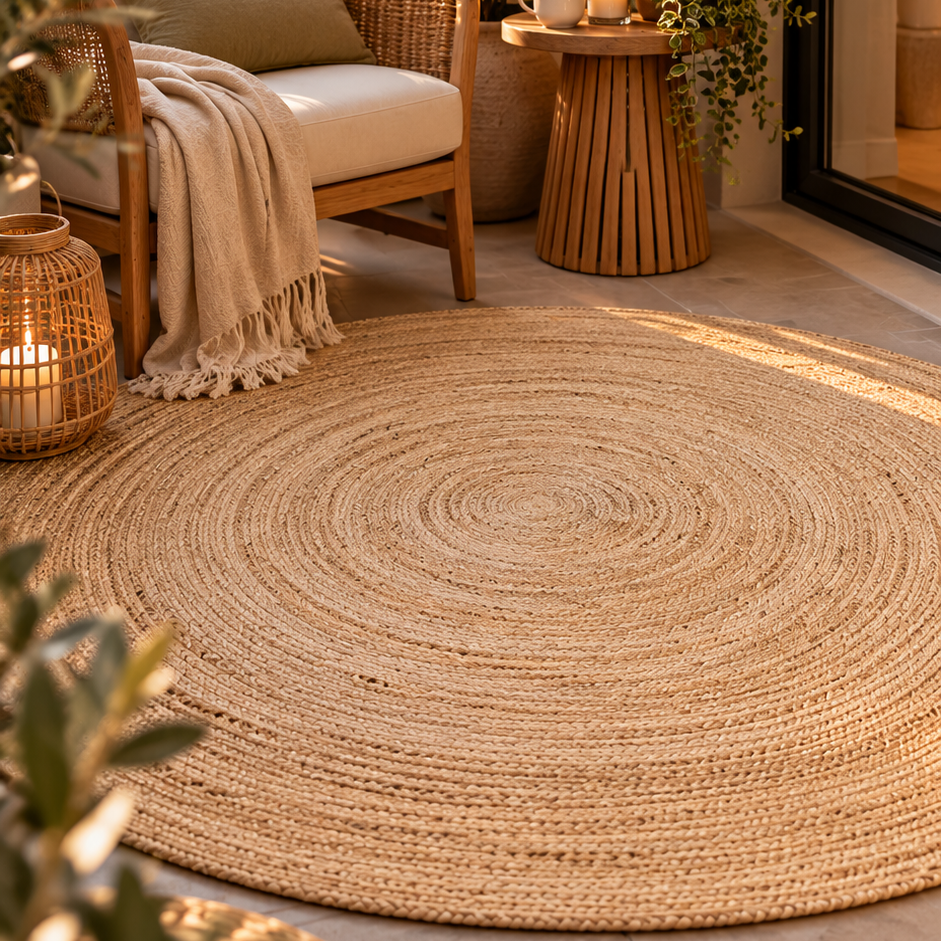 Natural Round Jute Braided Rug