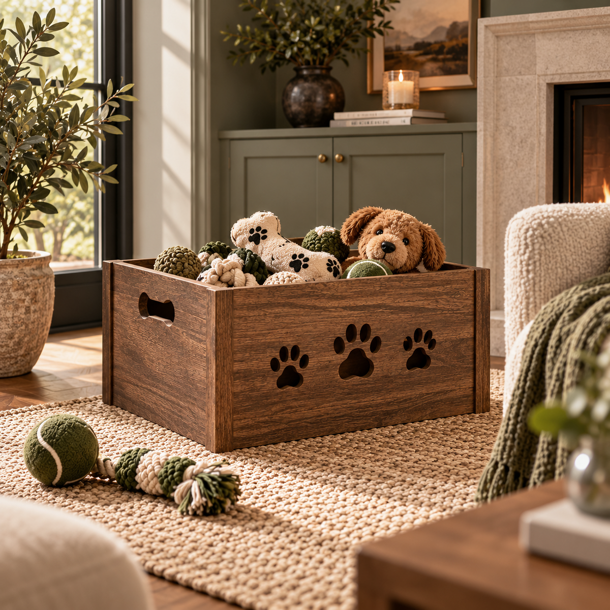 Wooden Dog Toy Storage Crate